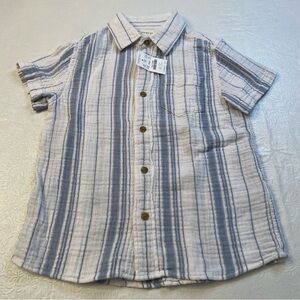 Crewcuts Boys Size 4-5 Blue and White Striped Gauze Button Down Shirt- NWT